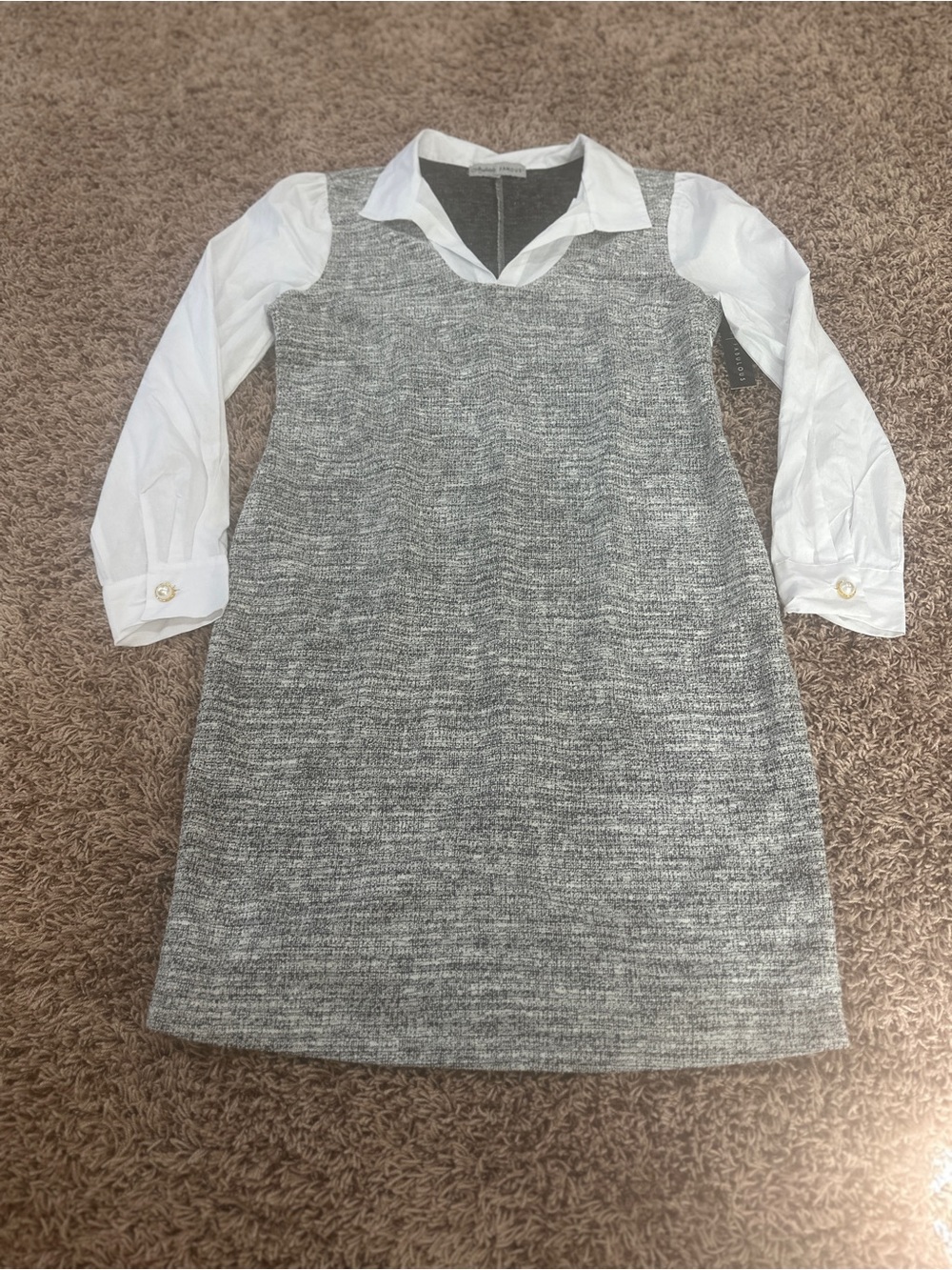 NWT WOMEN’S Absolutely Famous Grey Knit Long Sleeve Layered Dress